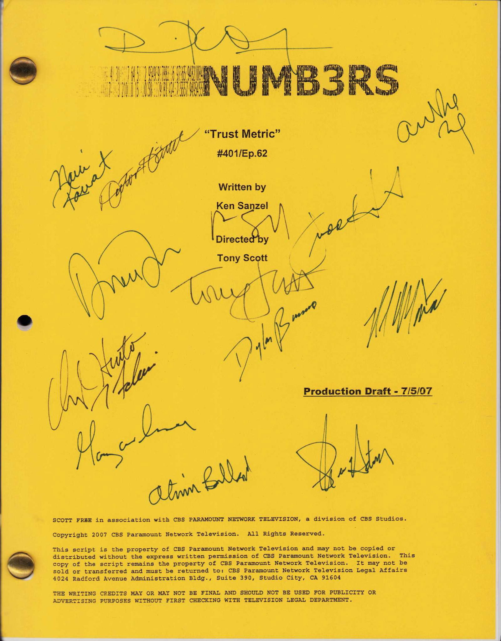 Numb3rs cast siigned script (1 of 1)