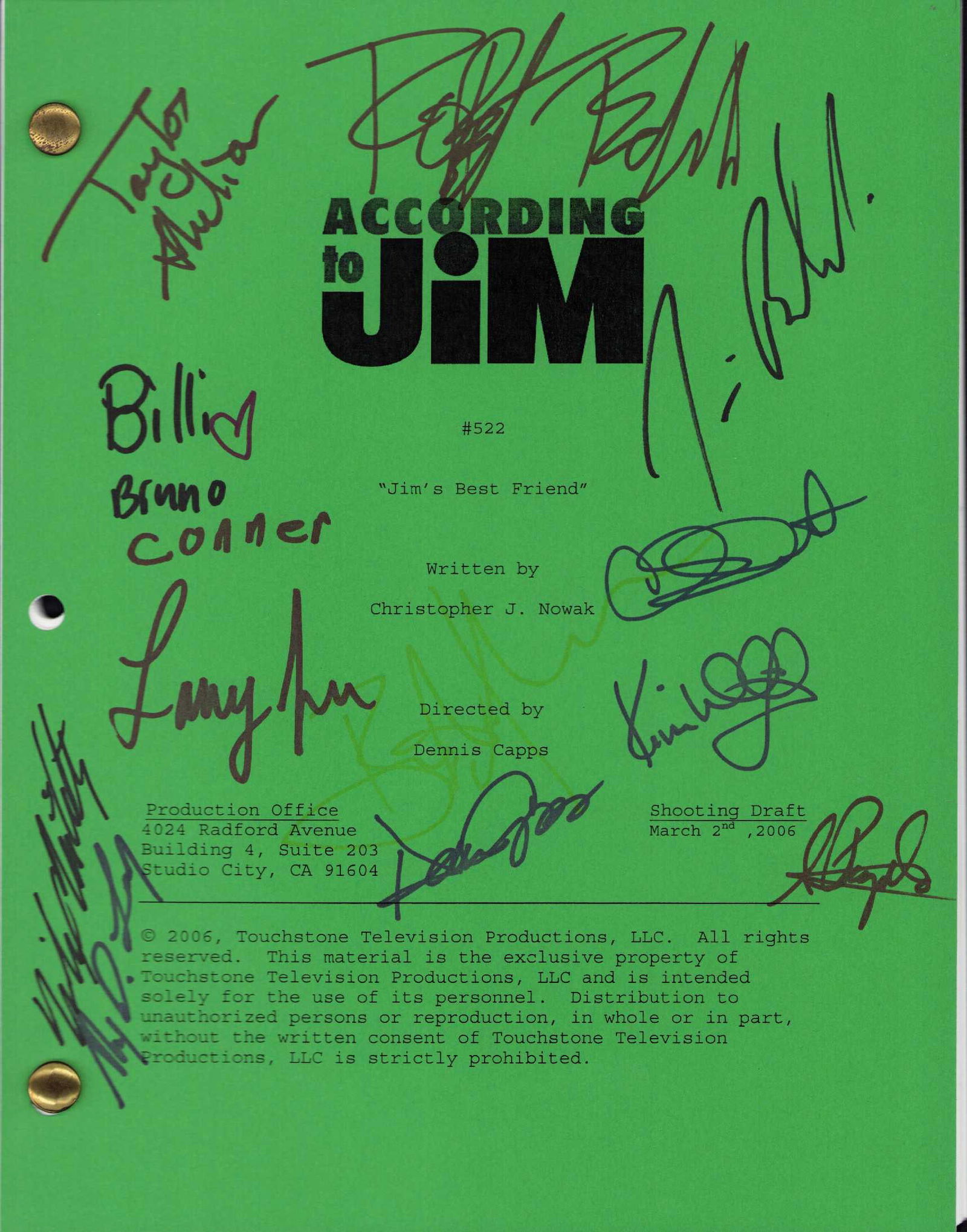 According to Jim cast signed script (1 of 1)