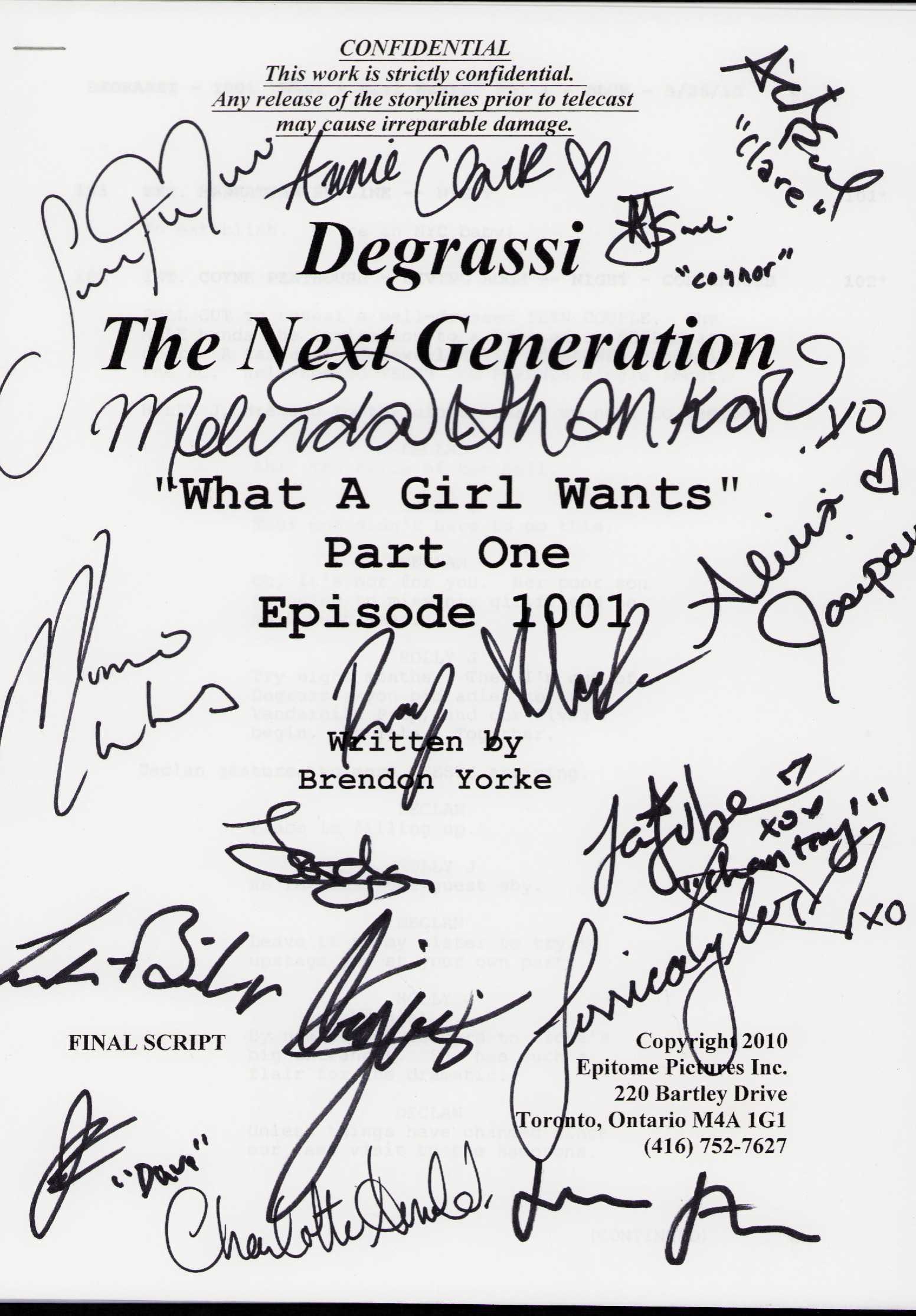 Degrassi the Next Generation cast signed script (1 of 1)