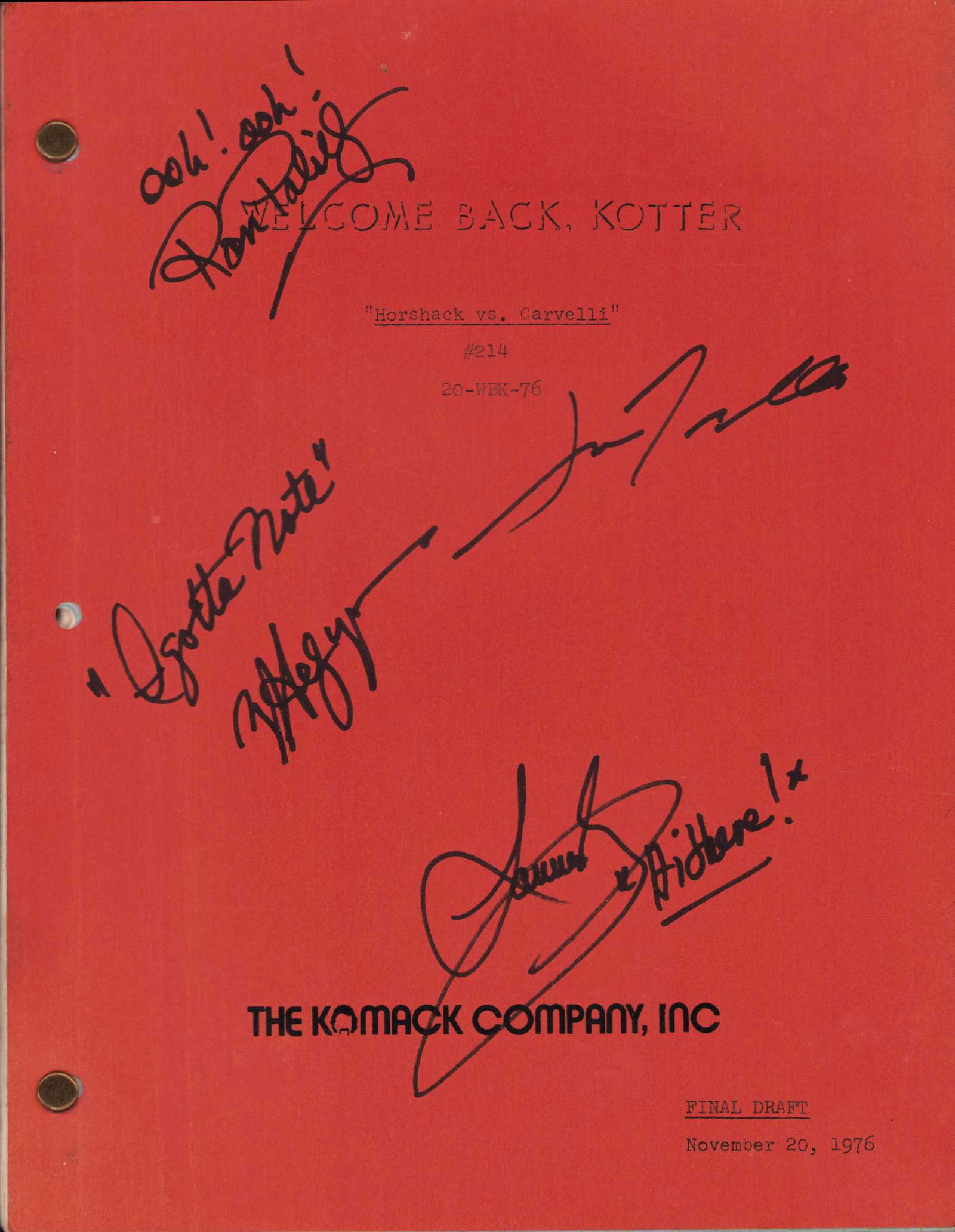 Welcome Back Kotter cast signed script (1 of 1)