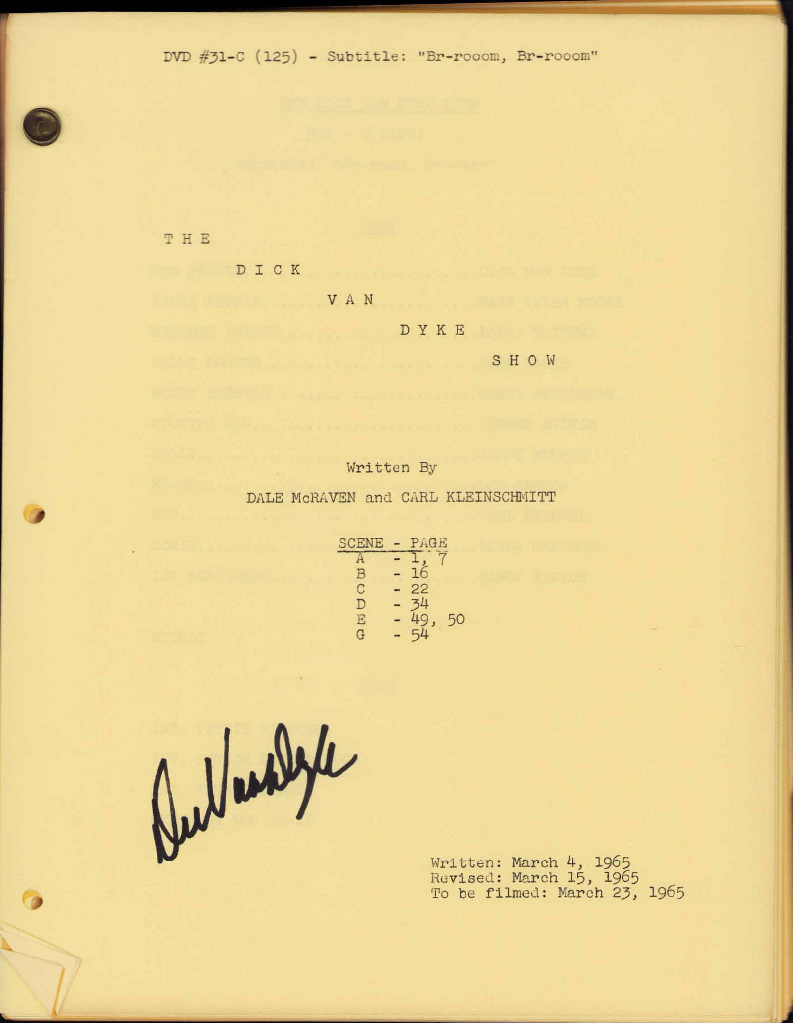Dick Van Dyke Show script signed (1 of 1)