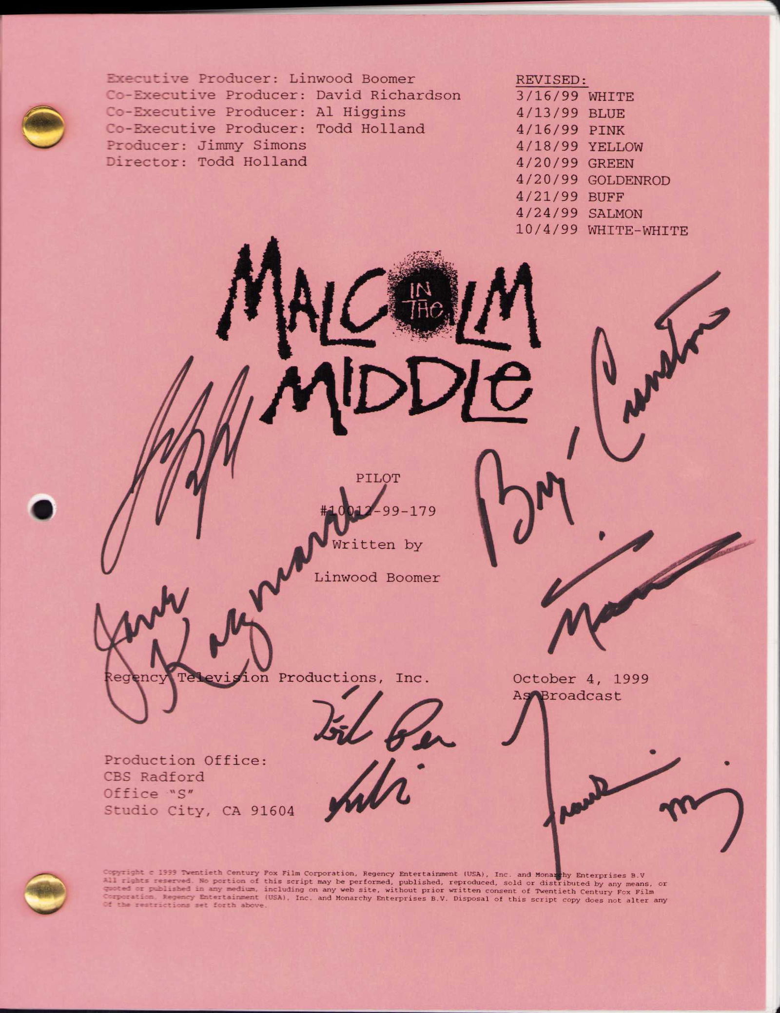 Malcolm in the Middle cast signed script (1 of 1)