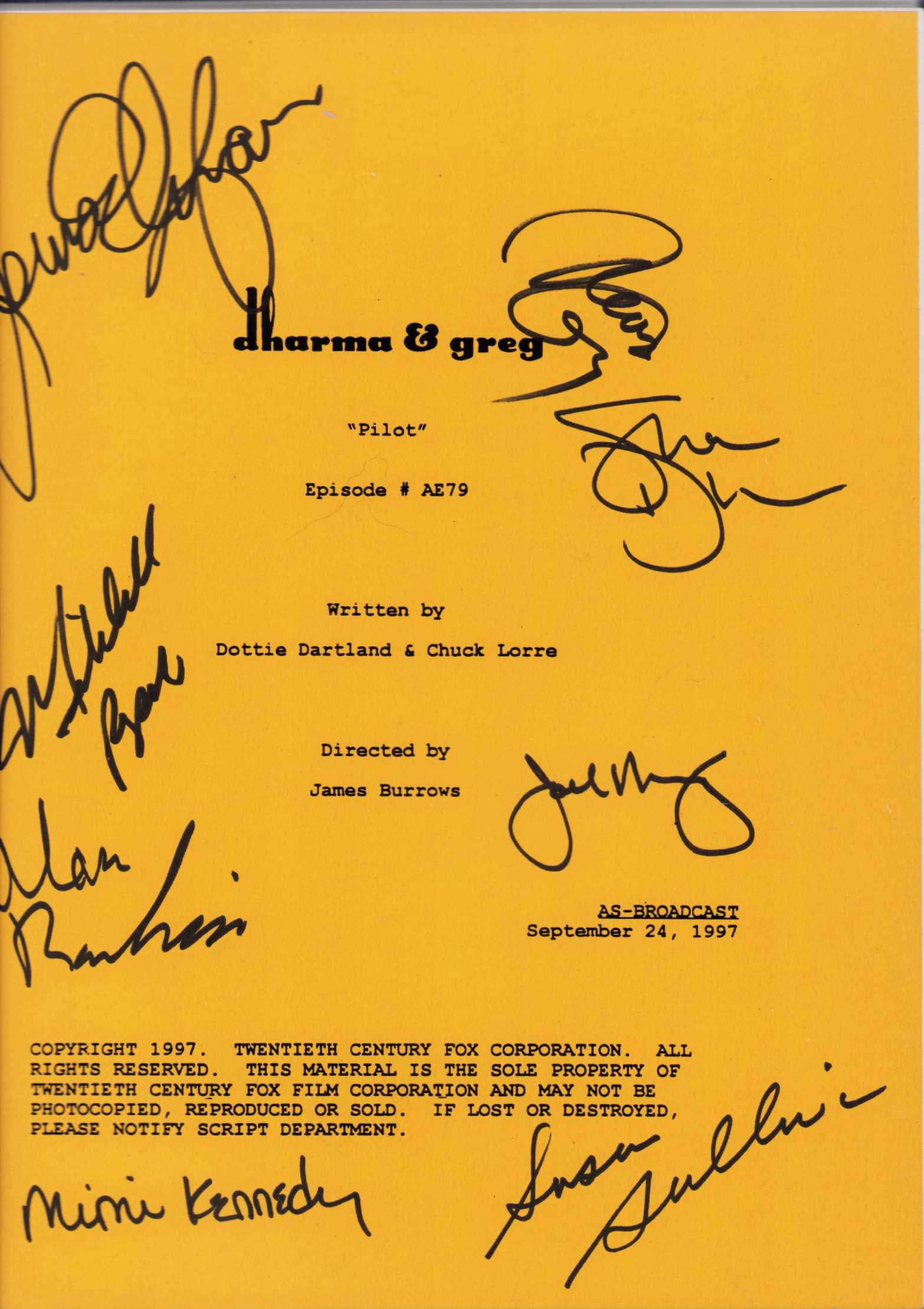 Dharma and Greg cast signed script (1 of 1)