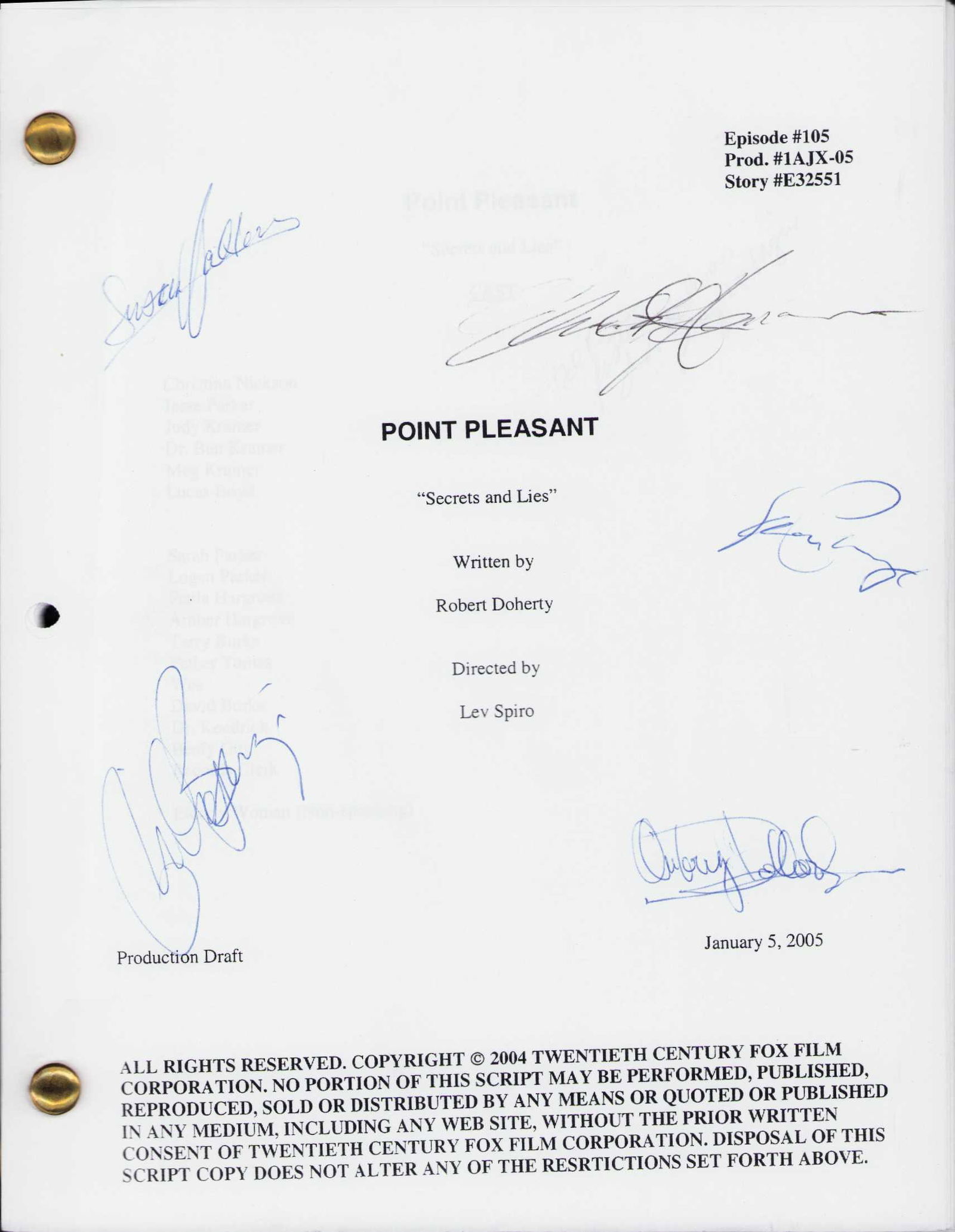 Point Pleasant cast signed script (1 of 1)