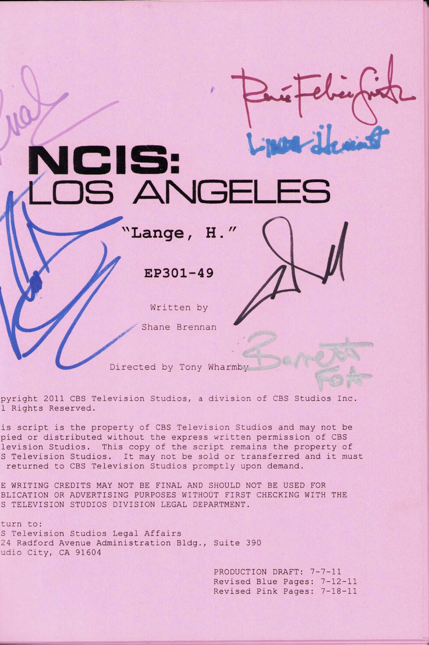 NCIS Los Angeles cast signed script (1 of 1)