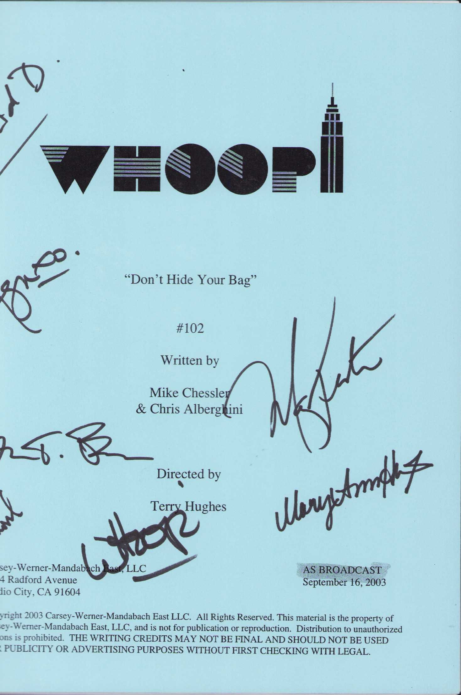 Whoopi cast signed script (1 of 1)