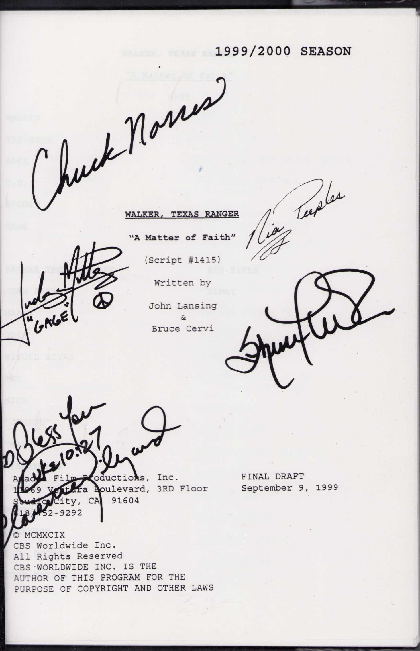 Walker Texas Ranger cast signed script (1 of 1)
