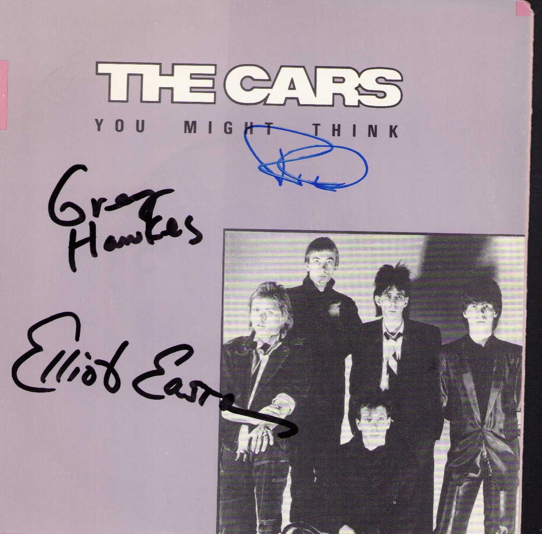 The Cars signed 45rpm record sleeve: Elliott Easton Greg Hawkes and lead singer now deceased Ric Ocasek signed picture sleeve for 45rpm record with COA Certificate of AuthenticityEVERY item in this auction comes with at minimum a full il