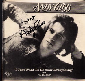 Andy Gibb signed 45 record sleeve