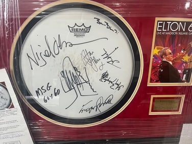 Historic Madison Square Gardens Played and signed Elton John drumhead