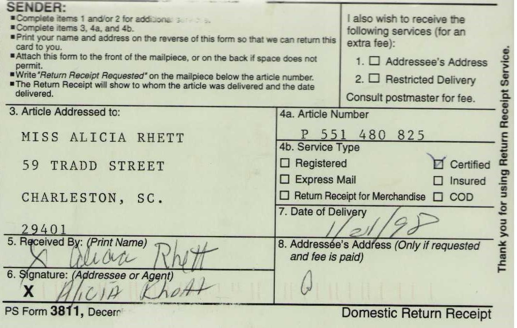 Alicia Rhett signed GWTW rare signature document (1 of 1)