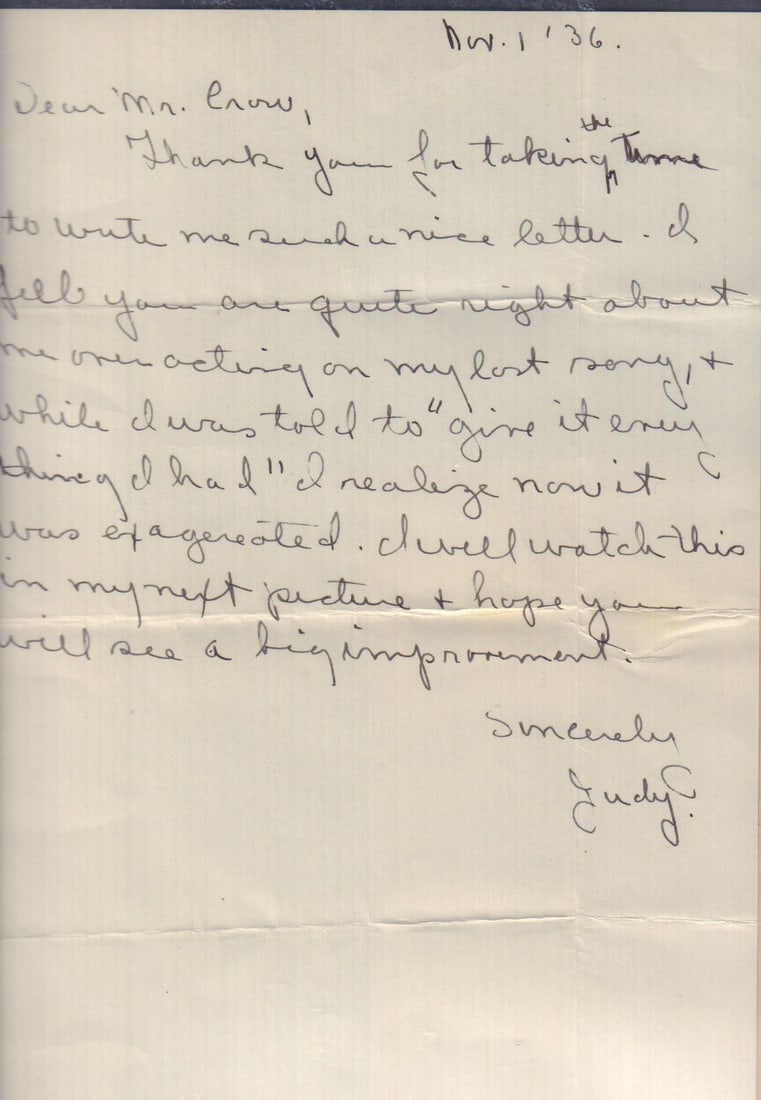 Judy Garland EARLIEST KNOWN LETTER SIGNED (1 of 1)