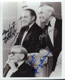 Bob Hope Johnny Carson and George Burns signed photo
