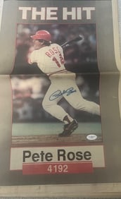 Pete Rose rare newspaper signed