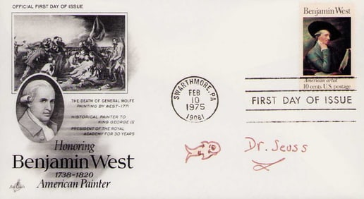 Dr Seuss signed FDC with sketch