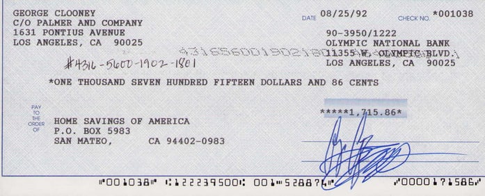 George Clooney bank check signed
