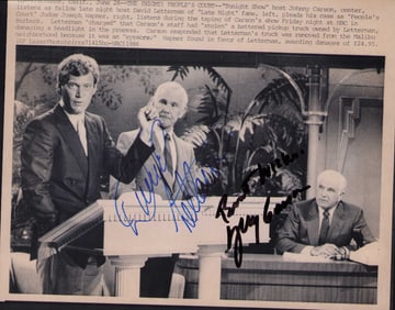 Johnny Carson and David Letterman signed photograph
