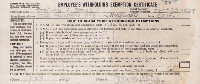 Stephen Stills signed document