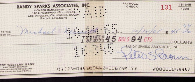 Michael Nesmith rare endorsed check