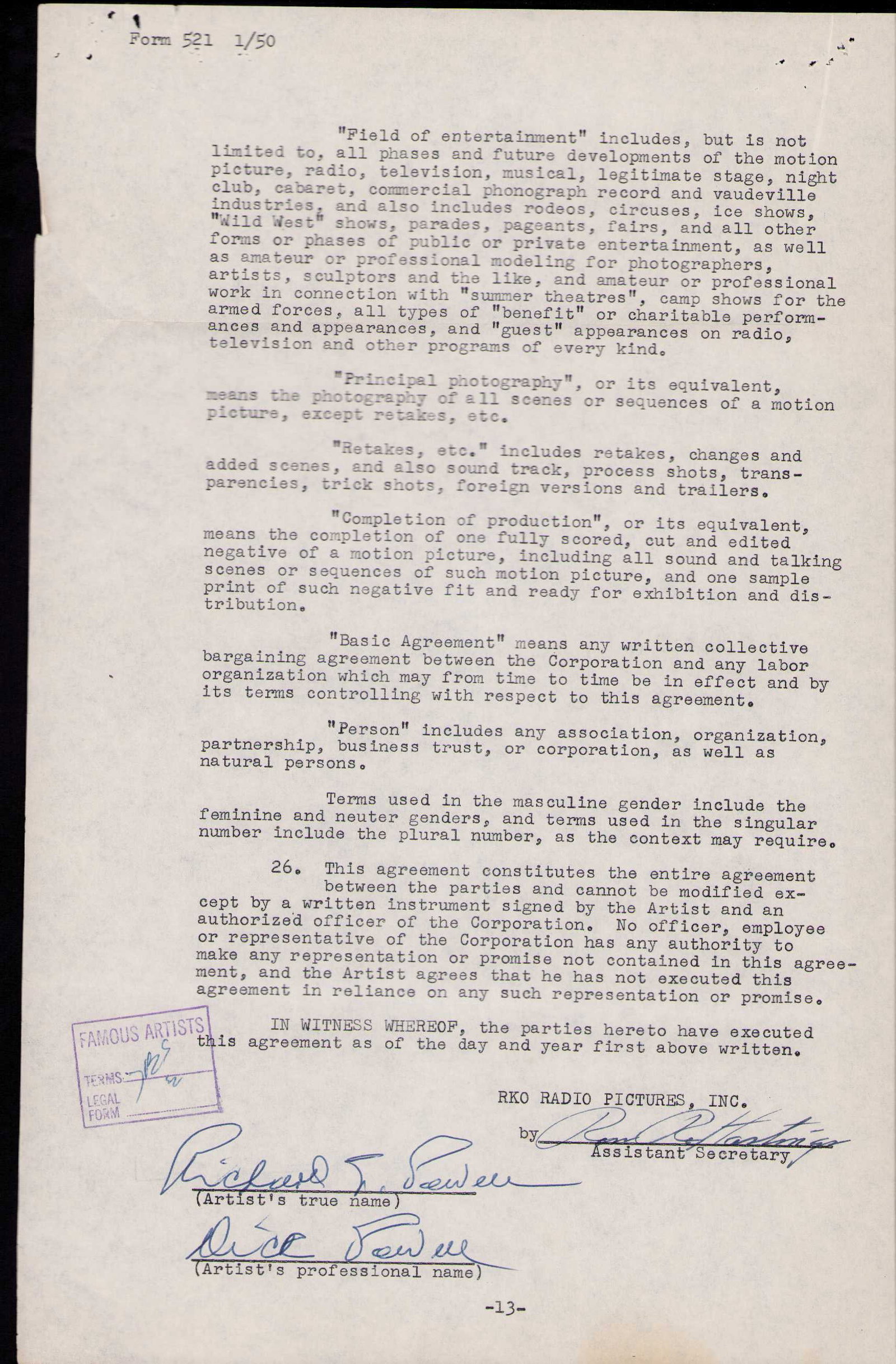 Dick Powell contract signed (1 of 1)