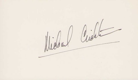 Michael Crichton signed card