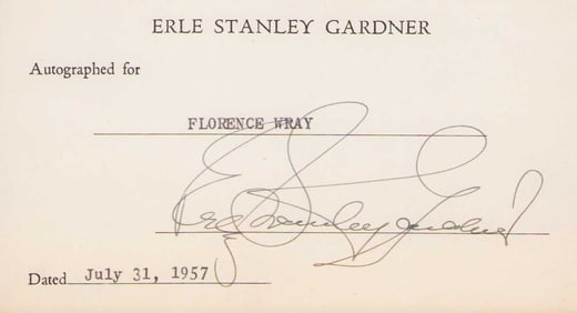 Earle Stanley Gardner signed card
