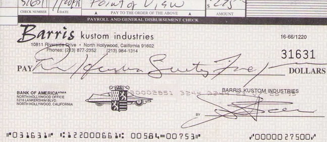George Barris signed bank check