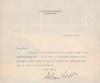 Elihu Root signed letter