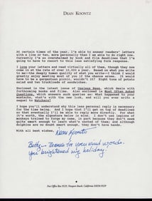 Dean Koontz signed letter