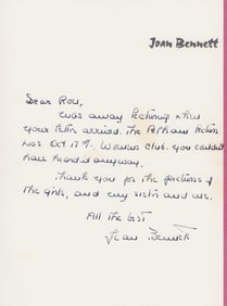 Joan Bennett signed letter