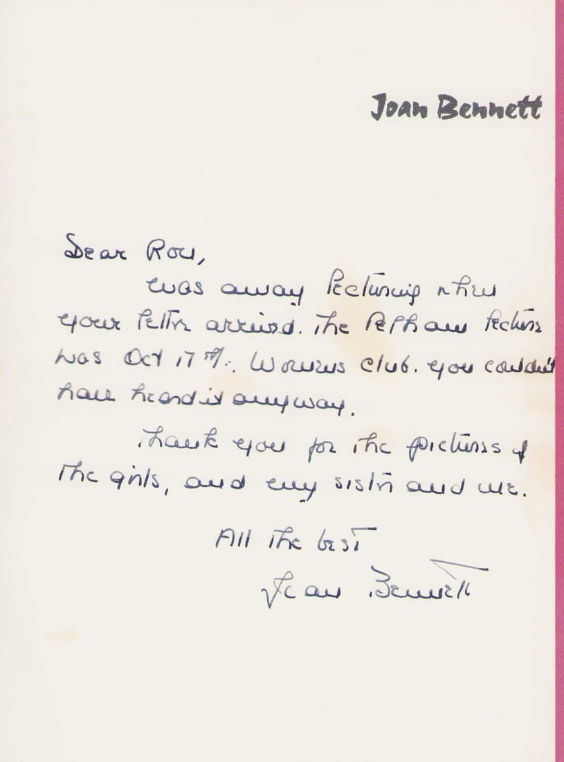 Joan Bennett signed letter (1 of 1)