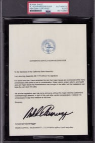 Arnold Schwarenegger signed Ca Legislation PSA DNA slabbed