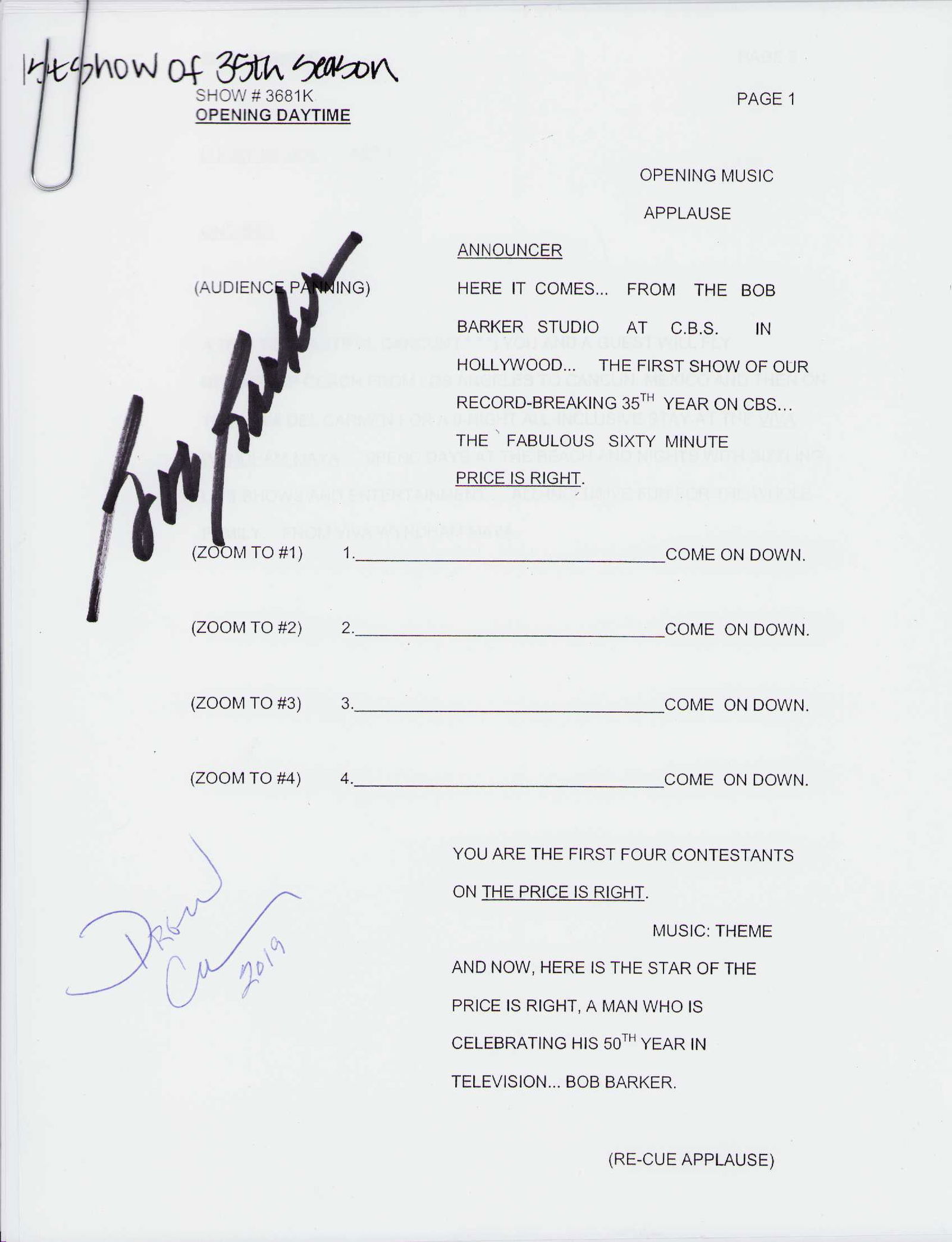 Bob Barker and Drew Carey signed script (1 of 1)