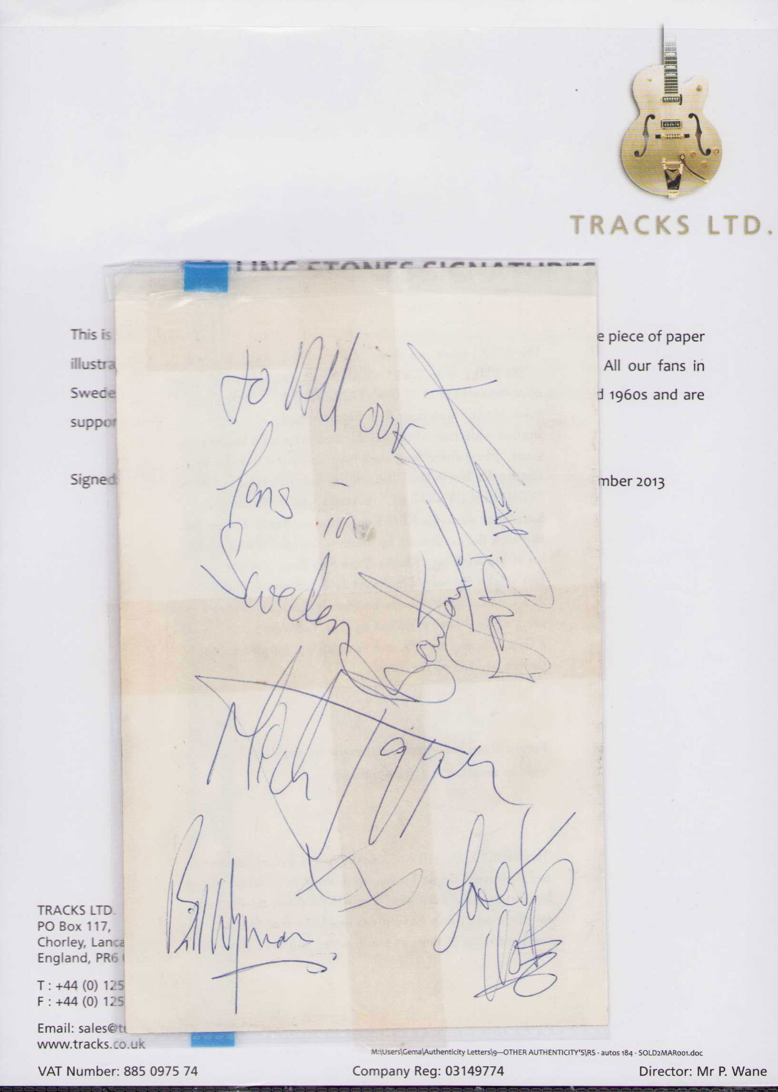 Rolling Stones rare complete set of signatures (1 of 1)