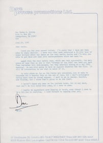 Rare Darth Vader letter signed by Dave Prowse Star Wars