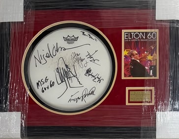 Elton John Historic signed used drumhead