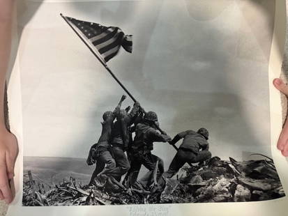 Iwo Jima Flag Raising print: The famed Joe Rosenthal print of the raising of the flag on Iwo Jima this is on heavy archival paper and numbered with nice certificate from photographers estate this sold original many years ago for