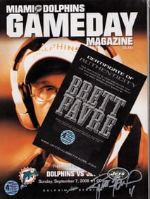 Brett Favre signed Dolphins magazine
