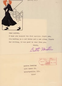 Bette Midler rare vintage letter signed