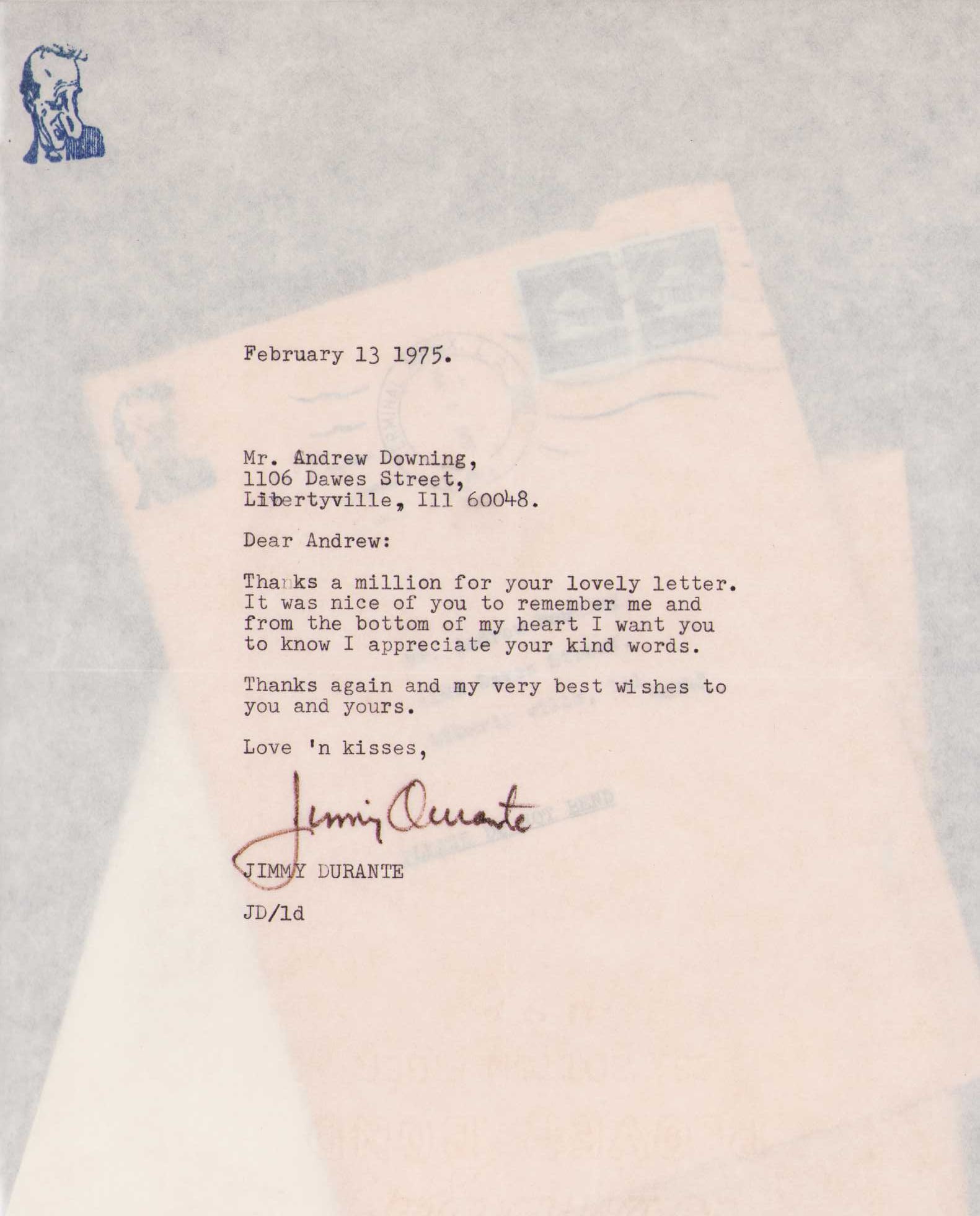 Jimmy Durante signed letter (1 of 1)