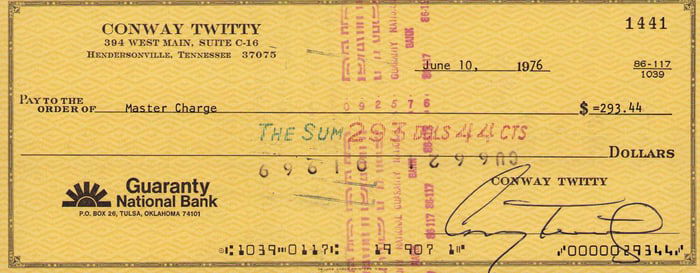 Conway Twitty bank check signed