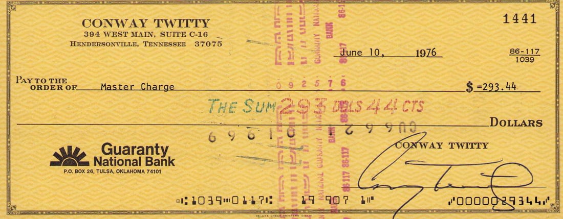 Conway Twitty bank check signed (1 of 1)