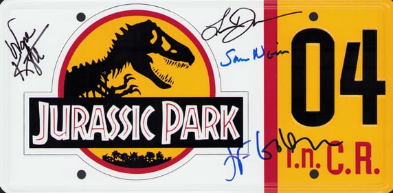 Jurassic Park cast signed license tag