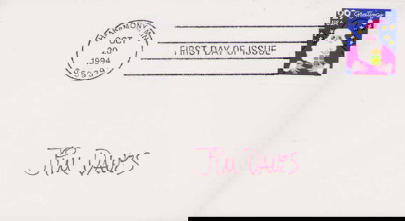 Jim Davis signed FDC: A FDC signed by Garfield creator artist David Certificate of AuthenticityEVERY item in this auction comes with at minimum a full illustrated serial numbered COA signed by the worlds leading authentica