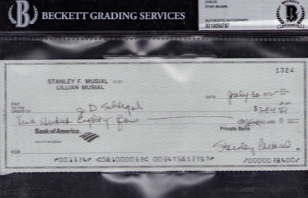 Stan Musial beckett slabbed bank check
