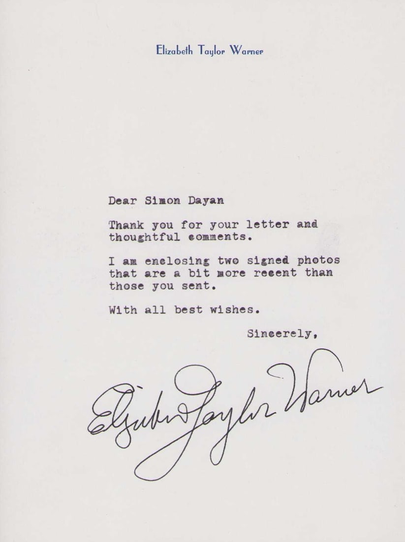 Elizabeth Taylor signed letter (1 of 1)