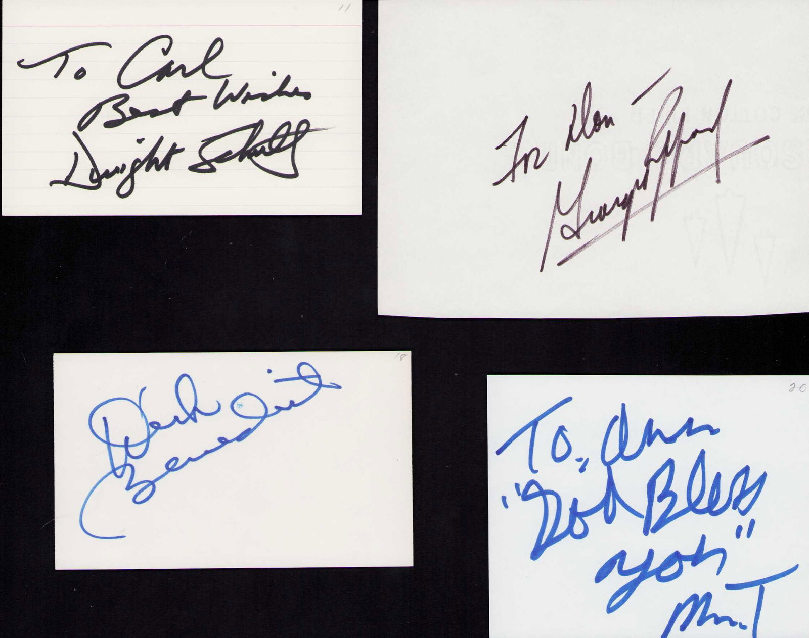 The A-Team cast set of signatures: George Peppard Mr T Dirk Benedict and Dwight Shultz Certificates of Authenticity and Provenance on this auction. These signatures were ALL obtained in person from four very well known lifetime collect