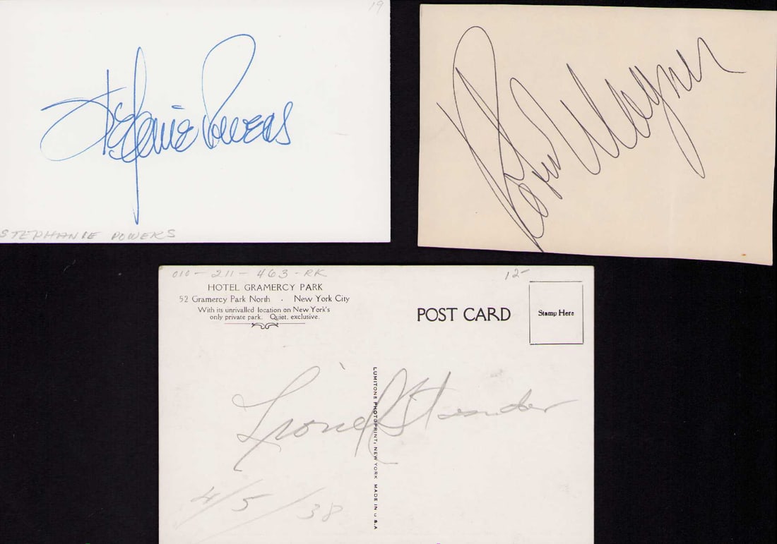 Hart to Hart set of cast signatures: Robert Wagner Stephanie Powers and on a postcard back the rare Lionel Stander who played Max Certificates of Authenticity and Provenance on this auction. These signatures were ALL obtained in person f