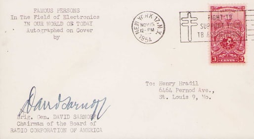 David Sarnoff rare signed FDC