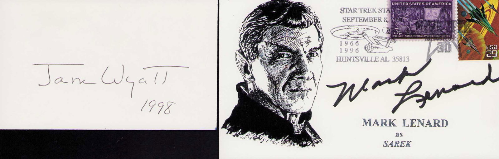Spocks Mom and Dad signatures: Mark Lenard and Jane Wyatt signatures Certificate of AuthenticityEVERY item in this auction comes with at minimum a full illustrated serial numbered COA signed by the worlds leading authenticator in E